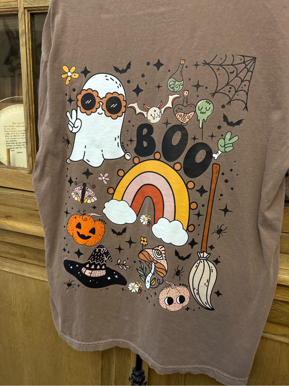Comfort Colors Brown Halloween Ghost Rainbow Tee